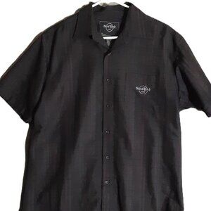 Men's Hard Rock Cafe Chicago Dress Shirt Size LARGE, Black, Short Sleeve.
